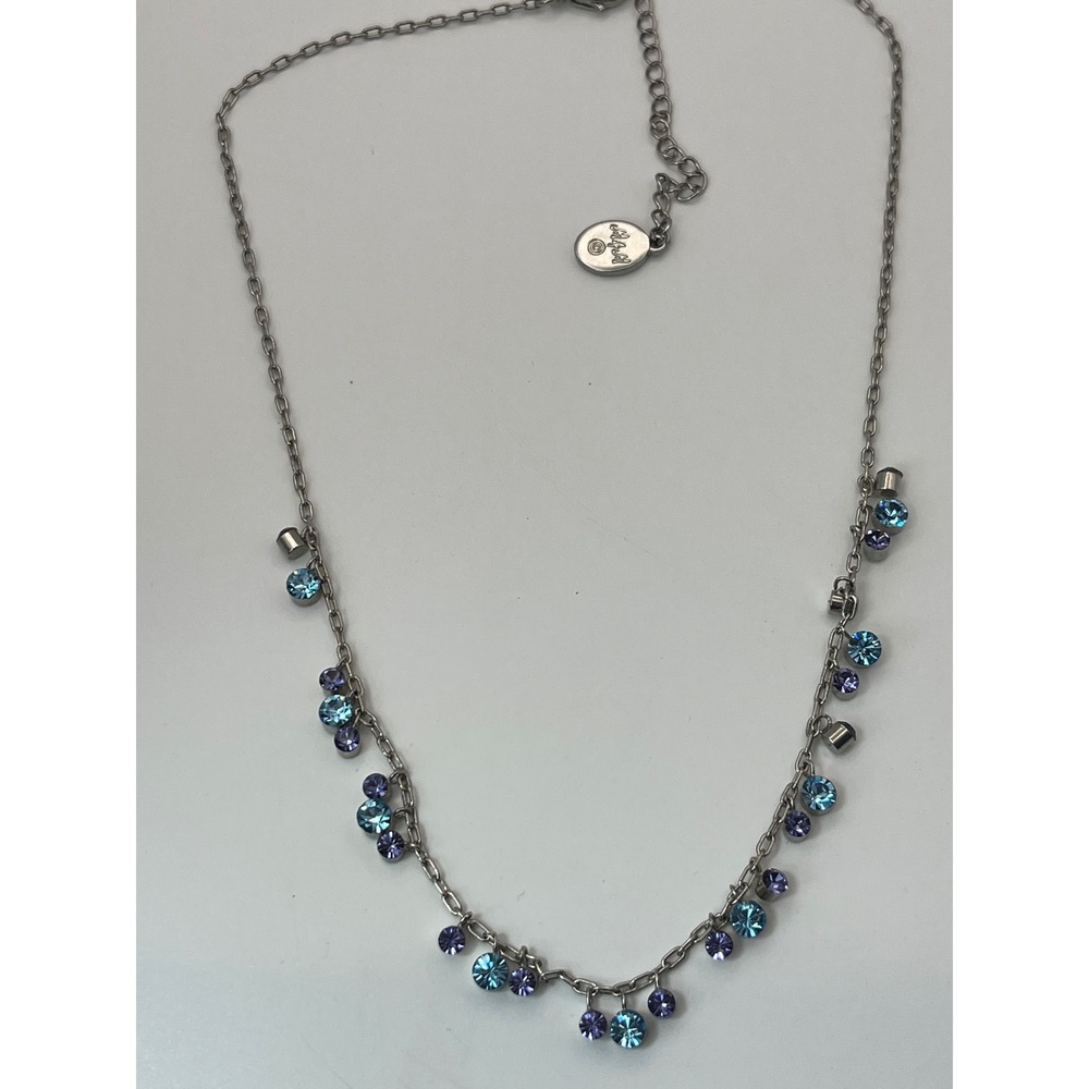 M4M Dangle Necklace Women 16-18" Blue Purple Excellent Signed Crystal Choker - Picture 4 of 9